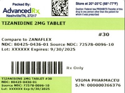 Tizanidine 2mg #30 (Tizanidine 2mg 80425 0436 01)